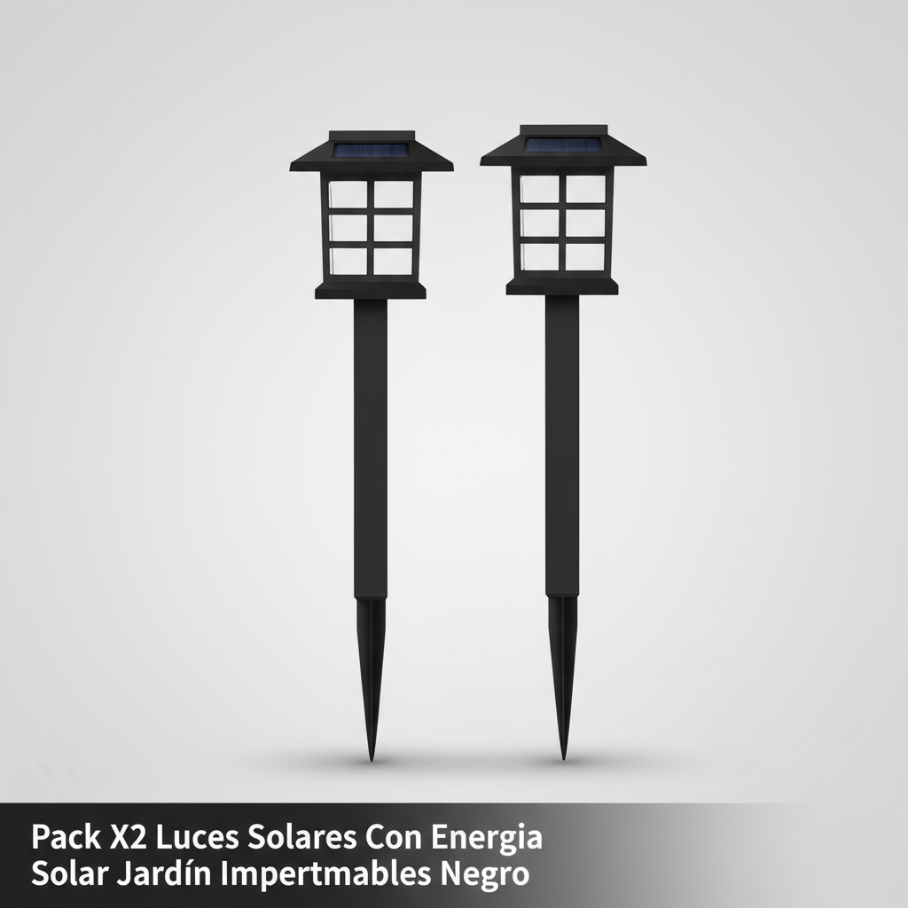 Pack X2 Luces Solares Con Energia Solar Jardín Impermeables Negro