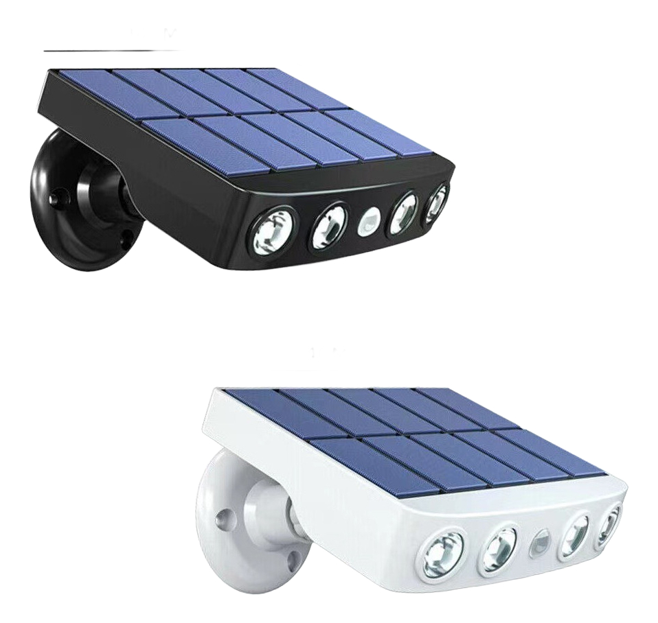 Luz Solar 4 Led Potente Exterior Con Sensor Movimiento Pared Negro