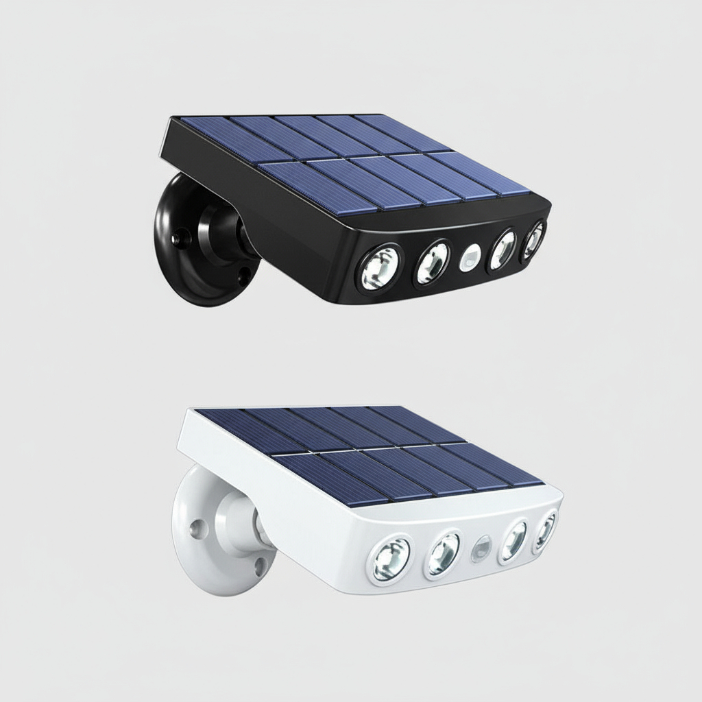 Luz Solar 4 Led Potente Exterior Con Sensor Movimiento Pared Negro