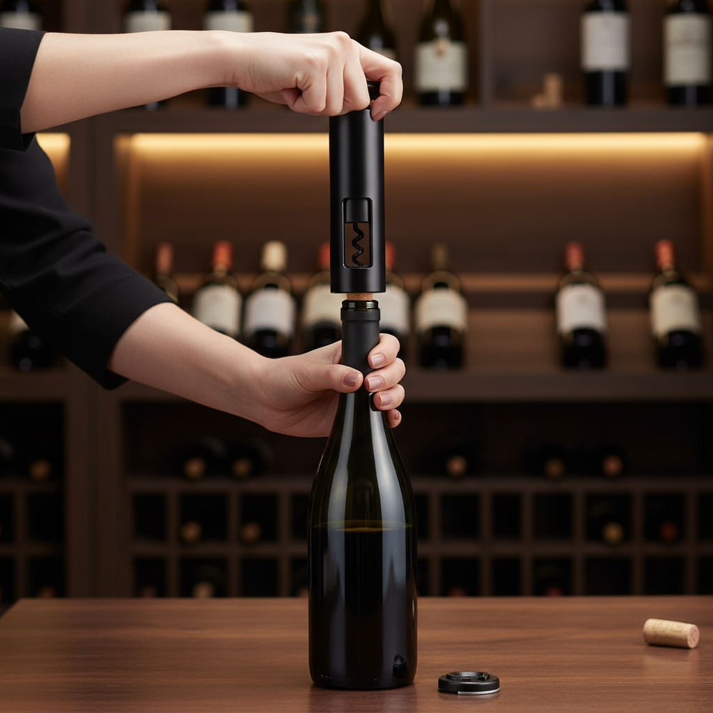 Destapador De Botellas Set Sacacorchos + Cortador De Foil Negro