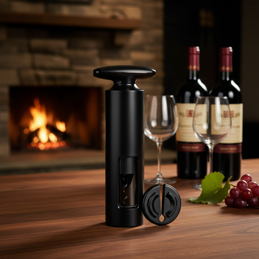 Destapador De Botellas Set Sacacorchos + Cortador De Foil Negro