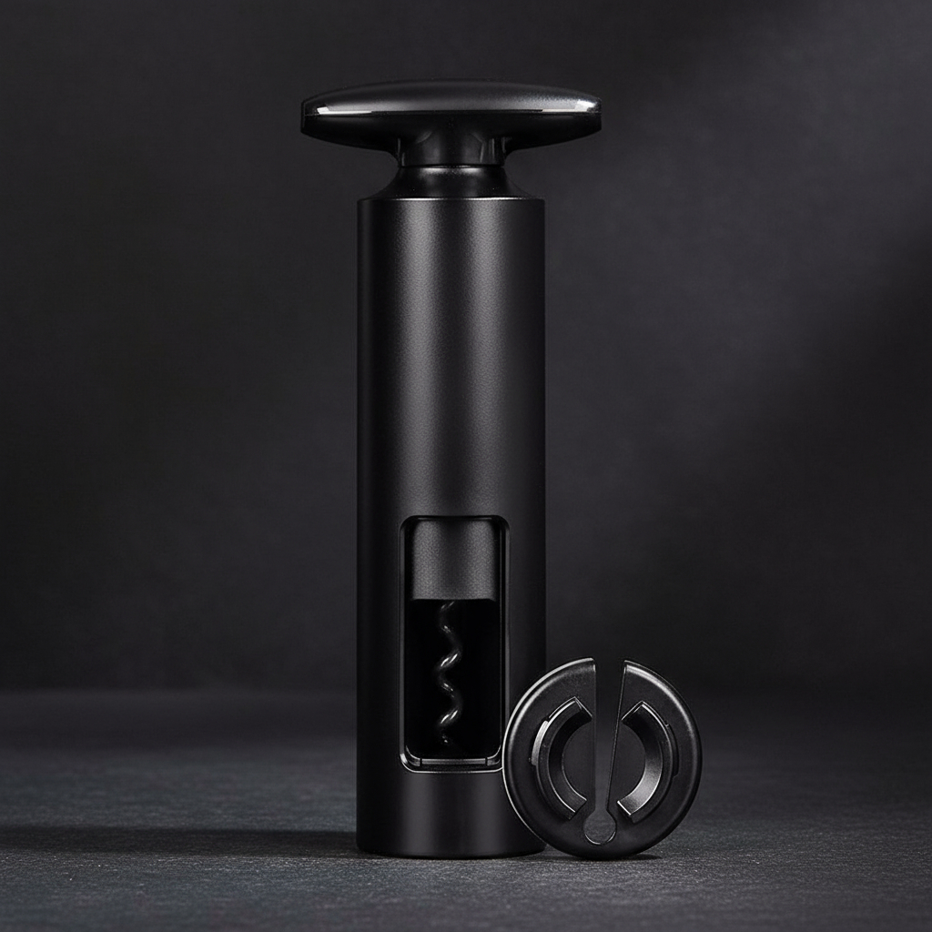 Destapador De Botellas Set Sacacorchos + Cortador De Foil Negro