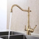 Grifo Canilla De Cocina 3en1 Con Filtro Purificador De Agua Dorado Oscuro Brillante