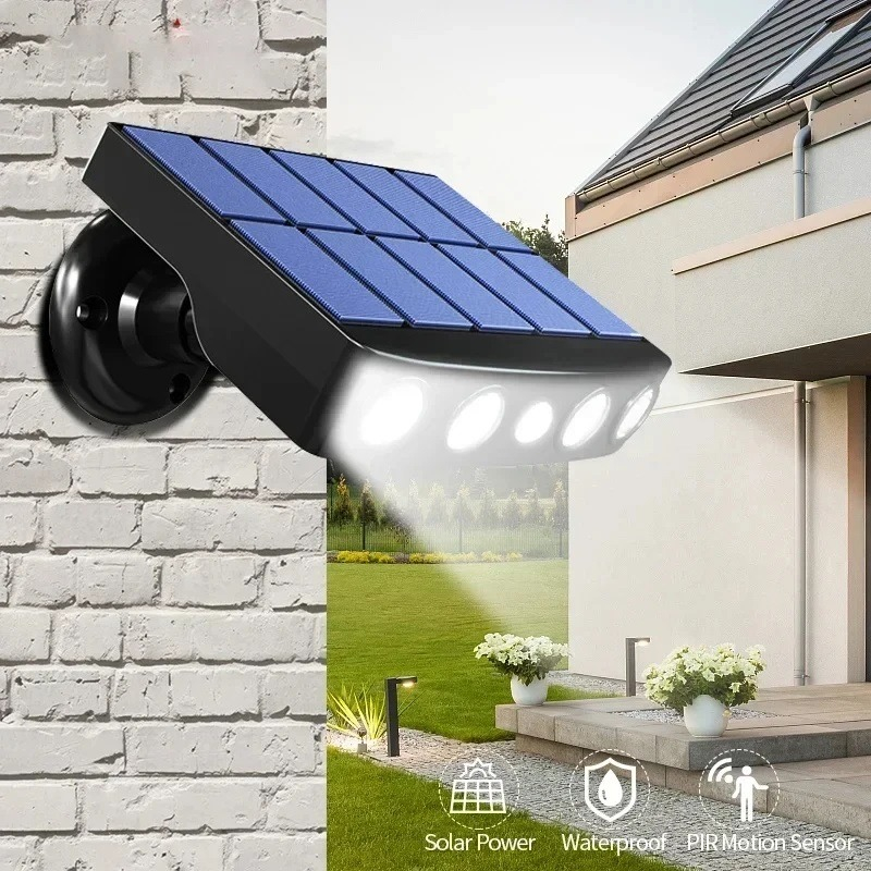 Luz Solar 4 Led Potente Exterior Con Sensor Movimiento Pared Negro