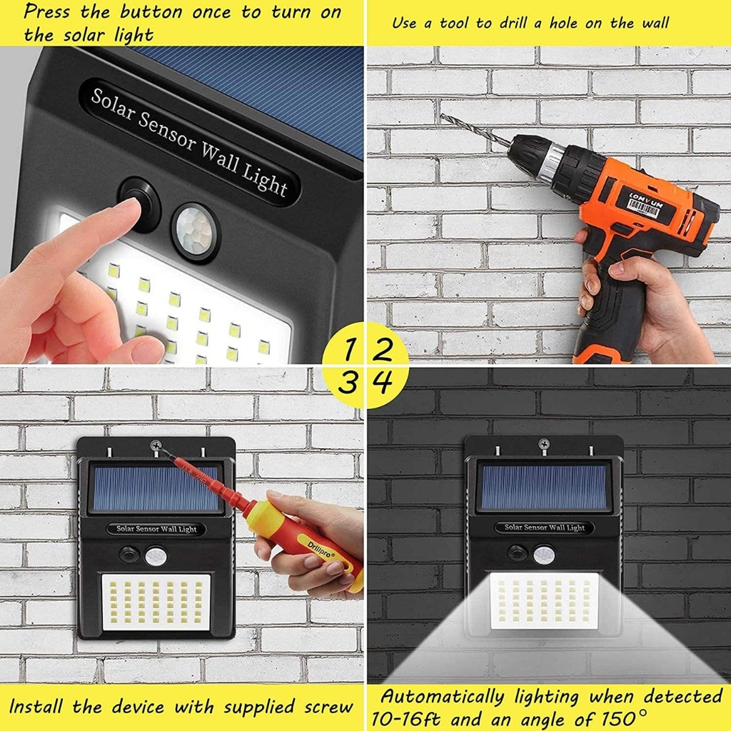 Luz Exterior Solar Reflector Aplique Pared Sensor Movimiento Color De La Carcasa Negro Color De La Luz Blanco Frío
