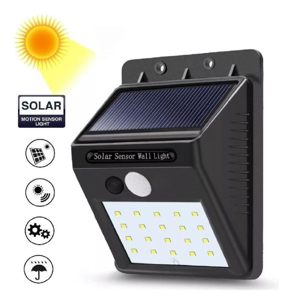 Luz Exterior Solar Reflector Aplique Pared Sensor Movimiento Color De La Carcasa Negro Color De La Luz Blanco Frío