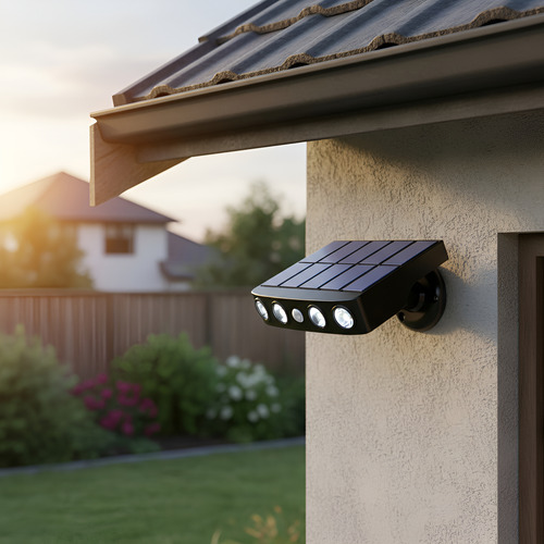 Luz Solar 4 Led Potente Exterior Con Sensor Movimiento Pared Negro