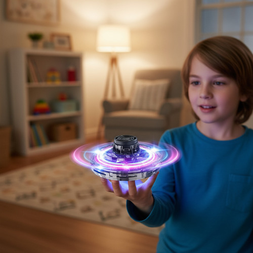 Mini Dron Ufo Giratorio Flotante Con Luces Led Azul