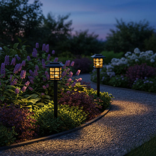 Pack X2 Luces Solares Con Energia Solar Jardín Impermeables Negro