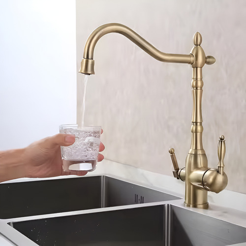 Grifo Canilla De Cocina 3en1 Con Filtro Purificador De Agua Dorado Oscuro Brillante