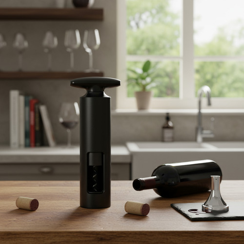 Destapador De Botellas Set Sacacorchos + Cortador De Foil Negro